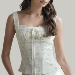 White Floral Print Corset Tank Top