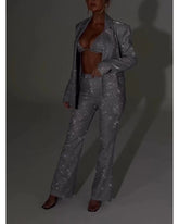 Sexy strapless long-sleeved jacket three-piece sparkly suit