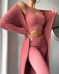 Spot real shot! new sexy V-neck plush short tank top trousers three-piece suit women