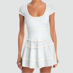 White Knitted Short Sleeve Stripe Mini Dress