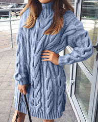 Solid Color Loose Pullover Twist Knit Sweater Dress