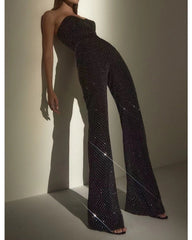 Sexy strapless glitter jumpsuit pants