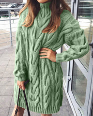 Solid Color Loose Pullover Twist Knit Sweater Dress