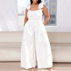 Sexy Casual Solid Frenulum Backless U Neck Plus Size Jumpsuits