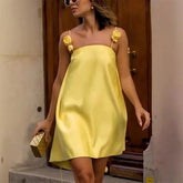 3D Floral Ribbon Halter Beach Dress