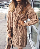 Solid Color Loose Pullover Twist Knit Sweater Dress
