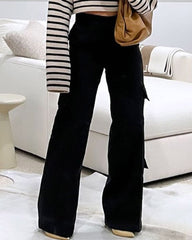 Turtleneck Striped Sweater & High Waist Overalls Two-Piece Set