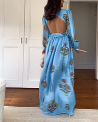Vintage style knot band long-sleeved dress