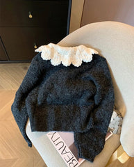 Black Knit Peter Pan Collar Cardigan