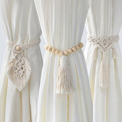 Boho Fringe Curtains Accessories Macrame CurtainTiebacks With Bead Decorative Curtain Rope Farmhouse Decor for Room Decoration