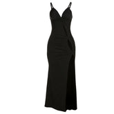 Black Asymmetric Cut Out Strap Maxi Dress - Fashionable Pencil Silhouette