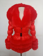Faux Fur Detachable Sleeves Hooded Puffer Jacket