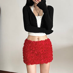 Solid Color 3D Flower Mini Skirt