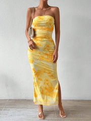 High Waist Slim Fit Slit Bandeau Hip Dress