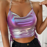 Contrast Color Panel Sleeveless Halter Vest