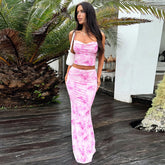 Two-Piece Camisole With Exposed Navel And Hip Skirt