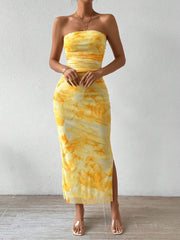 High Waist Slim Fit Slit Bandeau Hip Dress