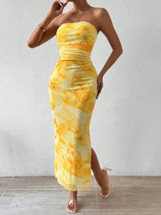 High Waist Slim Fit Slit Bandeau Hip Dress