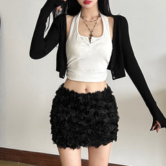 Solid Color 3D Flower Mini Skirt