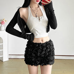 Solid Color 3D Flower Mini Skirt