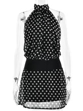Black Polka Dot Mini Dress �Open Back Tie Up Halter