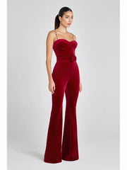Red Velvet Diamond Strap Jumpsuit