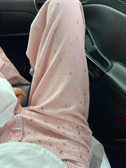 Pink Rhinestones High Waist Jeans