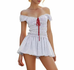Blue N White Striped Ruched Mini Dress
