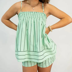 Striped Sleeveless Peplum Cami Top And Boxer Shorts Set