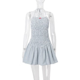 Blue Striped Ruched Mini Dress �Stretchy Fit