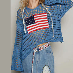 American Flag Crochet Sweater Top