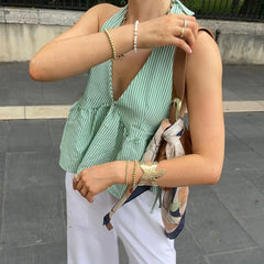 Green Plaid Babydoll Tank Top