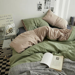 Bed Sheet Set Ins Style Double Color Washed Cotton Bed Sheet Quilt Cover Sheet 3-piece Set Comforter Set Queen King Size
