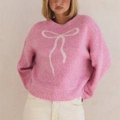Bow Tie Jacquard O-Neck Sweater