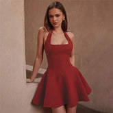 Solid Halter Flare Mini Dress