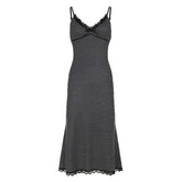 Black Polka Dot Spaghetti Strap V-neck Long Dress