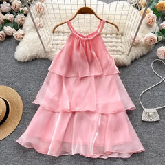 Mesh Ruffled Halter Mini Dress
