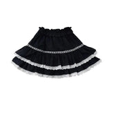 Black Lace Trim Ruffles Mini Skirt