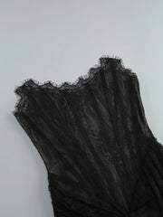 Lace Strapless Corset Gloves Mini Dress
