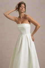 Strapless Solid Midi Dress
