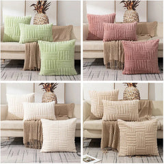 Plush Decorative Throw Pillow Covers Fuzzy Striped Soft Pillowcase Cushion Covers Cushion Case Shell for Sofa Couch Bedroom