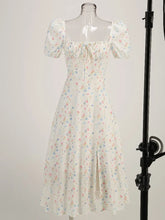 Puff Sleeves Floral Printed Midi Dress