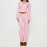 Floral Long Sleeve Tee And Pants Lounge Set