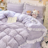 Ins Princess Style Bedding Sets Ruffle Blue Pink Girls Quilt Cover Romantic Bed Sheet Set Duvet Cover With Pillowcases 4pcs
