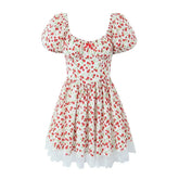 Floral Printed Pink Puff Sleeve Mini Dress