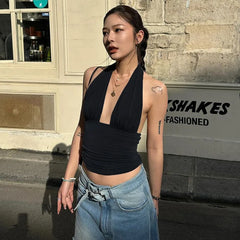 Deep Neck Halter Crop Top �Backless & Bold Fit