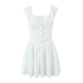Ruffles Off-shoulder Button Polka Dot Mini Dress