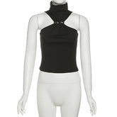 Black Turtleneck Metal Ring Top