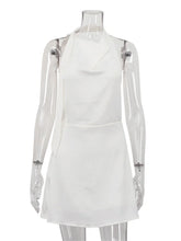 White Backless Lace-Up Satin Mini Dress