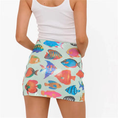 Sequin Fish Print Bodycon Pencil Mini Skirt